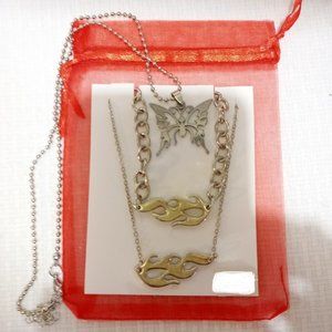 Flame Butterfly Tattoo Bracelet & Necklaces Jewelry set (size Small)